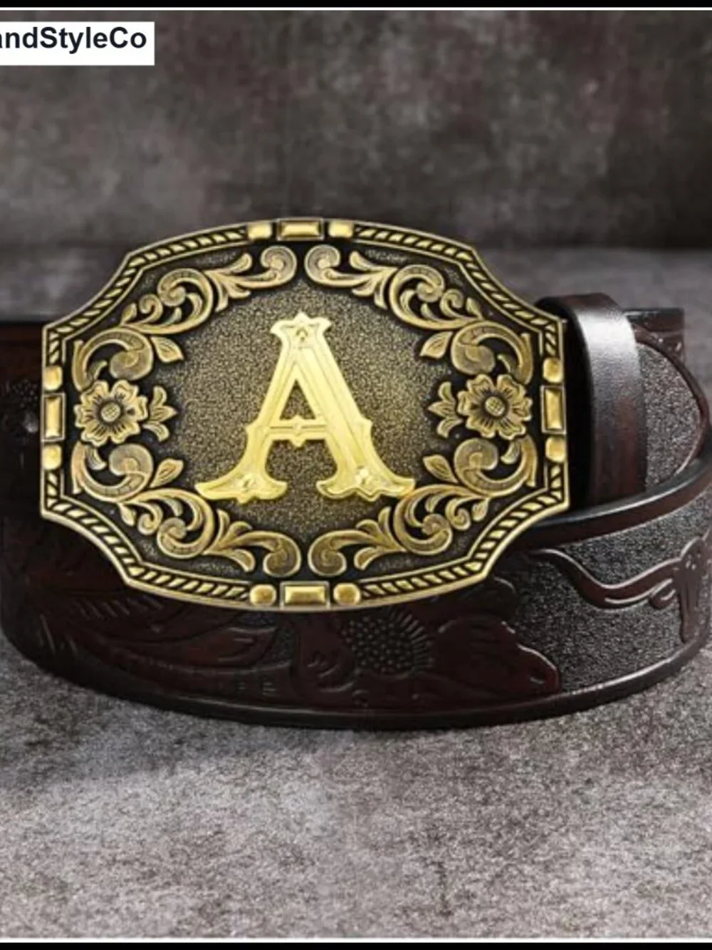 Western Initial Letter A-Z Belt Buckle Antique Golden Metal Belts Accessory Men